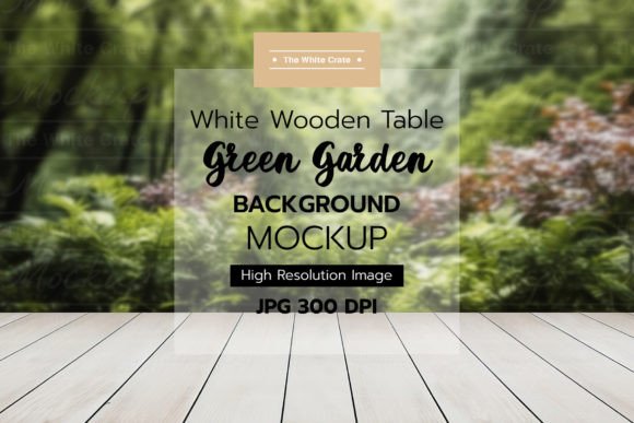 Download Wood Table with Garden Background Mockup - Table Collection
