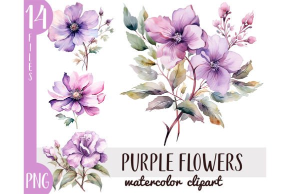 Download Watercolor Purple Flowers Clipart PNG - Art Collection
