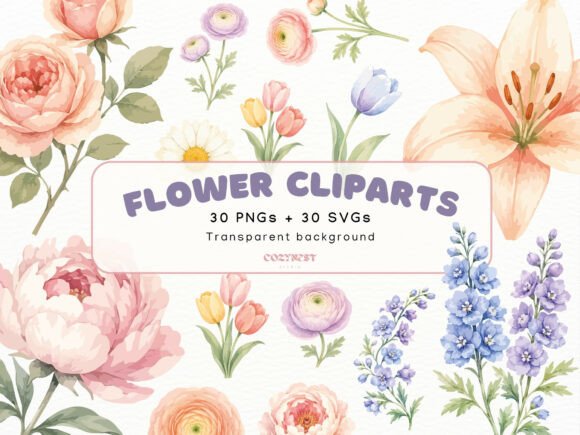 Download Flowers Watercolor Cliparts, Pastel PNG - Art Collection