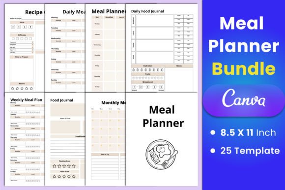 Download Editable Meal Planner Bundle Canva - Table Collection