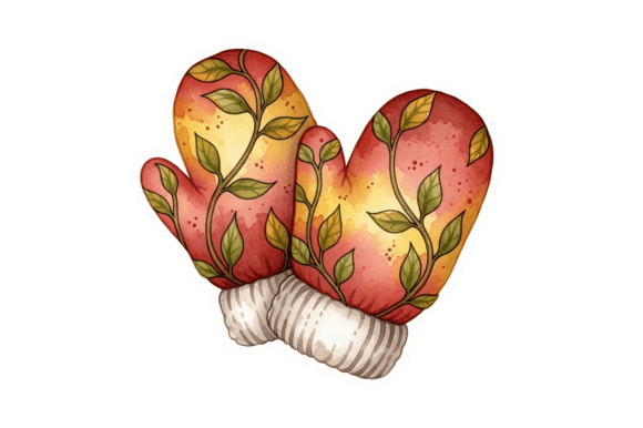 Download Watercolor Oven Mitts with Leaf Design - Design Collection
