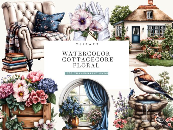 Download Watercolor Cottage Core Floral Clipart - Art Collection