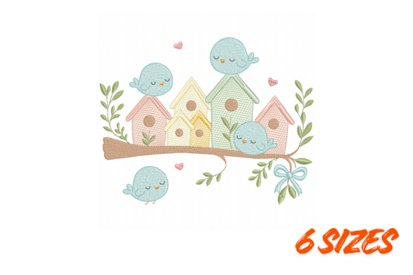 Download Cute Birds Birdhouse Embroidery Design - Design Collection
