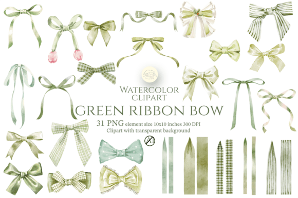 Download Watercolor Green Ribbon Bow Clipart - Art Collection
