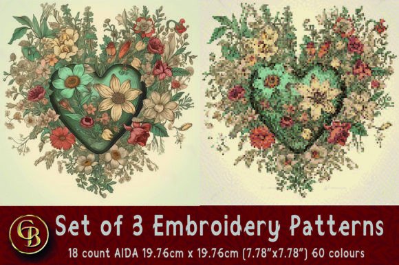 Download 3 Floral Heart Embroidery Patterns - Art Collection