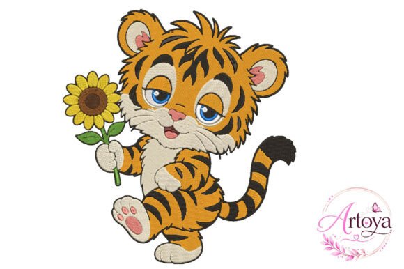 Download Tiger Sunflower Embroidery Design - Design Collection
