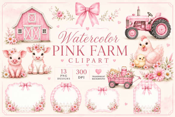 Download Watercolor Pink Farm Baby Clipart - Art Collection