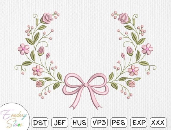 Download Floral Wreath Bow Embroidery Design - Design Collection