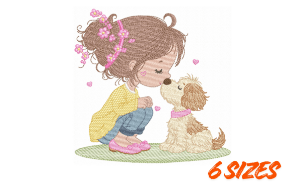 Download Sweet Girl &amp; Puppy Embroidery Art - Art Collection
