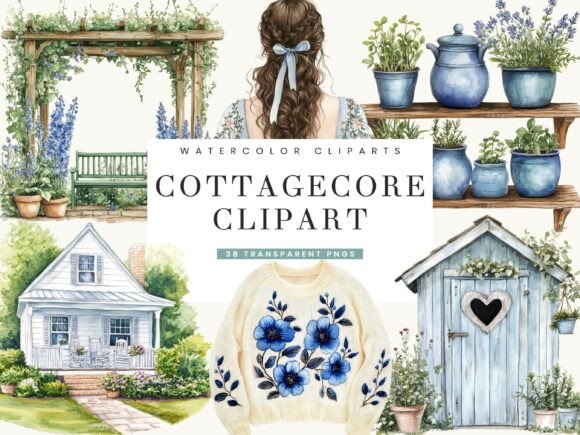 Download Watercolor Cottage Core Clipart Bundle - Art Collection