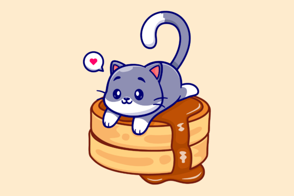 Download Cute Cat Laying on Pancake Cartoon - Art Collection