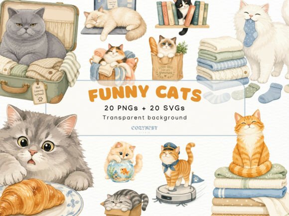 Download Cute Watercolor Mischievous Cat Cliparts - Art Collection