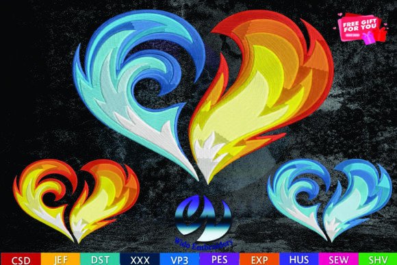 Download Ire and Ice Heart Embroidery Design - Art Collection