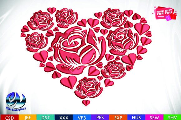 Download Rose &amp; Hearts Floral Heart Embroidery&nbsp; - Art Collection