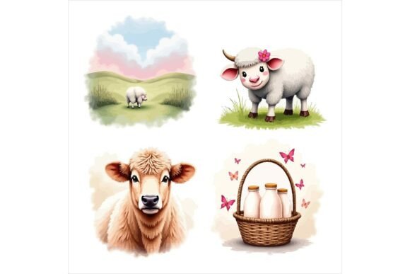 Download Farm Animal Clipart Floral Set - Art Collection
